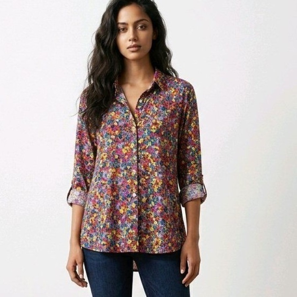 John Mark‎ Shirt Multicolor Abstract Geometric Embroidered Artistic Boho Size M